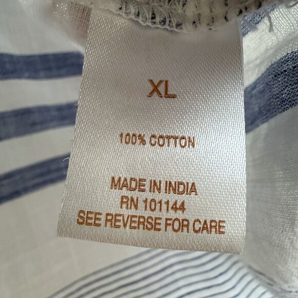 NEW Westport Blue Stripe Top XL Cotton Button Up Roll Sleeve Casual Dressbarn - Picture 8 of 9